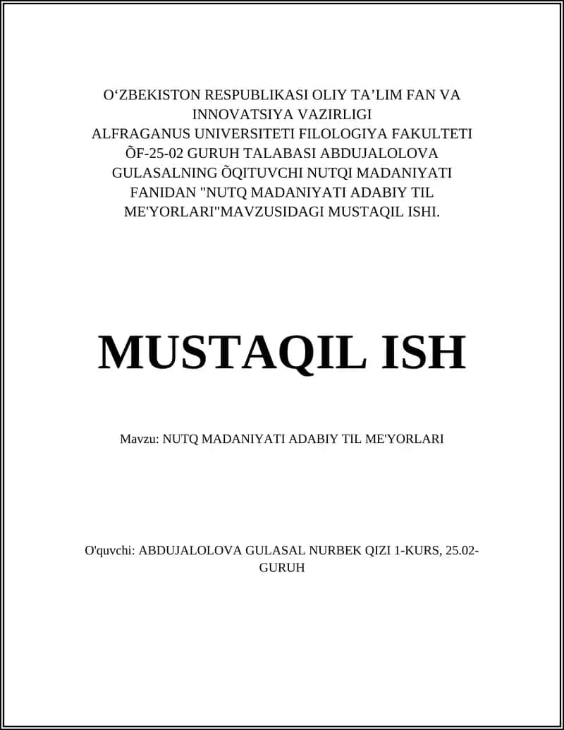 NUTQ MADANIYATI ADABIY TIL ME'YORLARI
