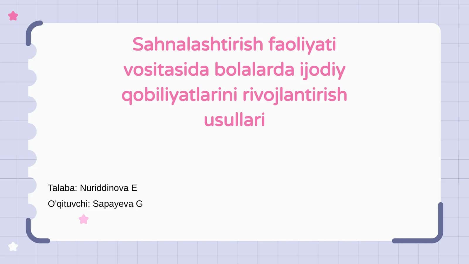 Sahnalashtirish faoliyati vositasida bolalarda ijodiy qobiliyatlarini rivojlantirish usullari
