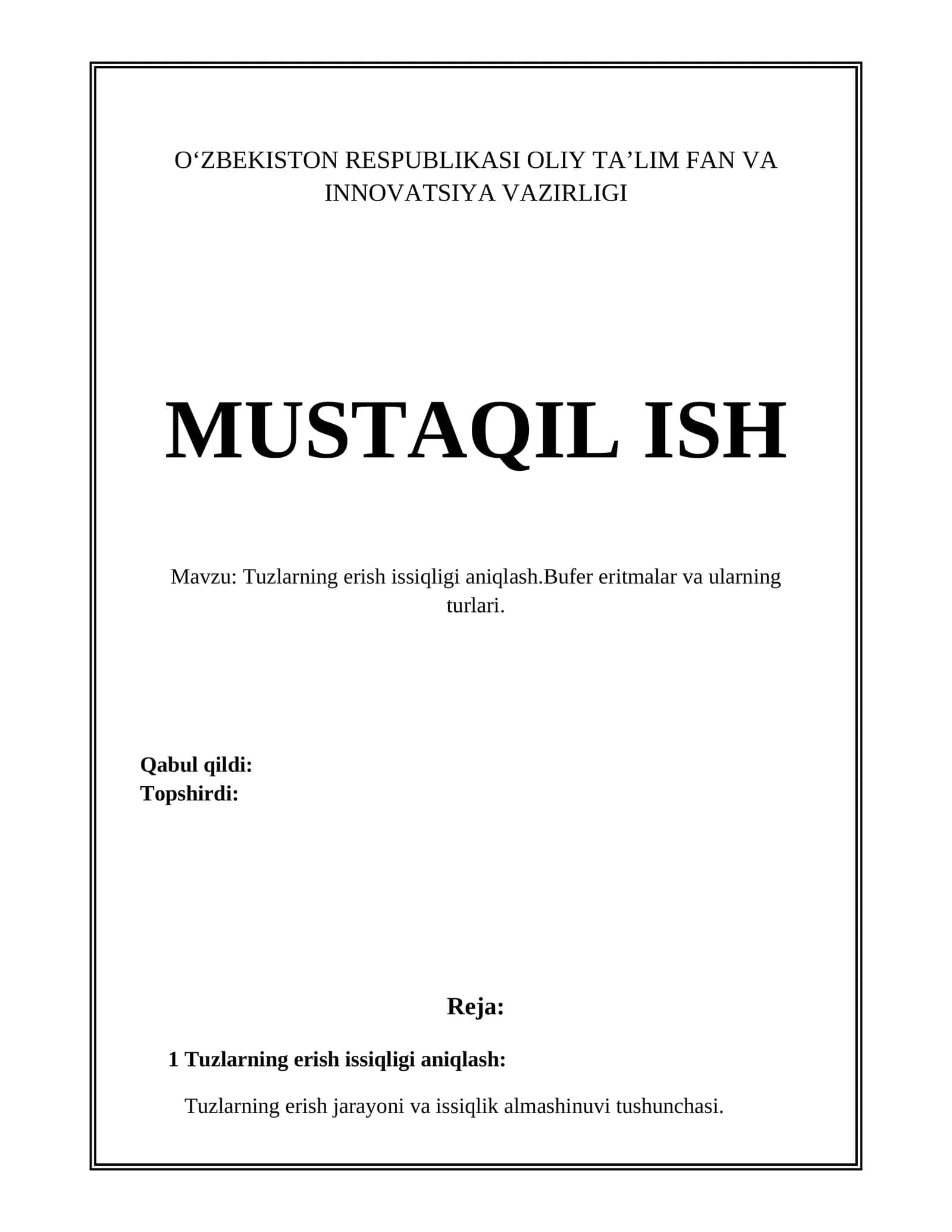 Tuzlarning erish issiqligi aniqlash
