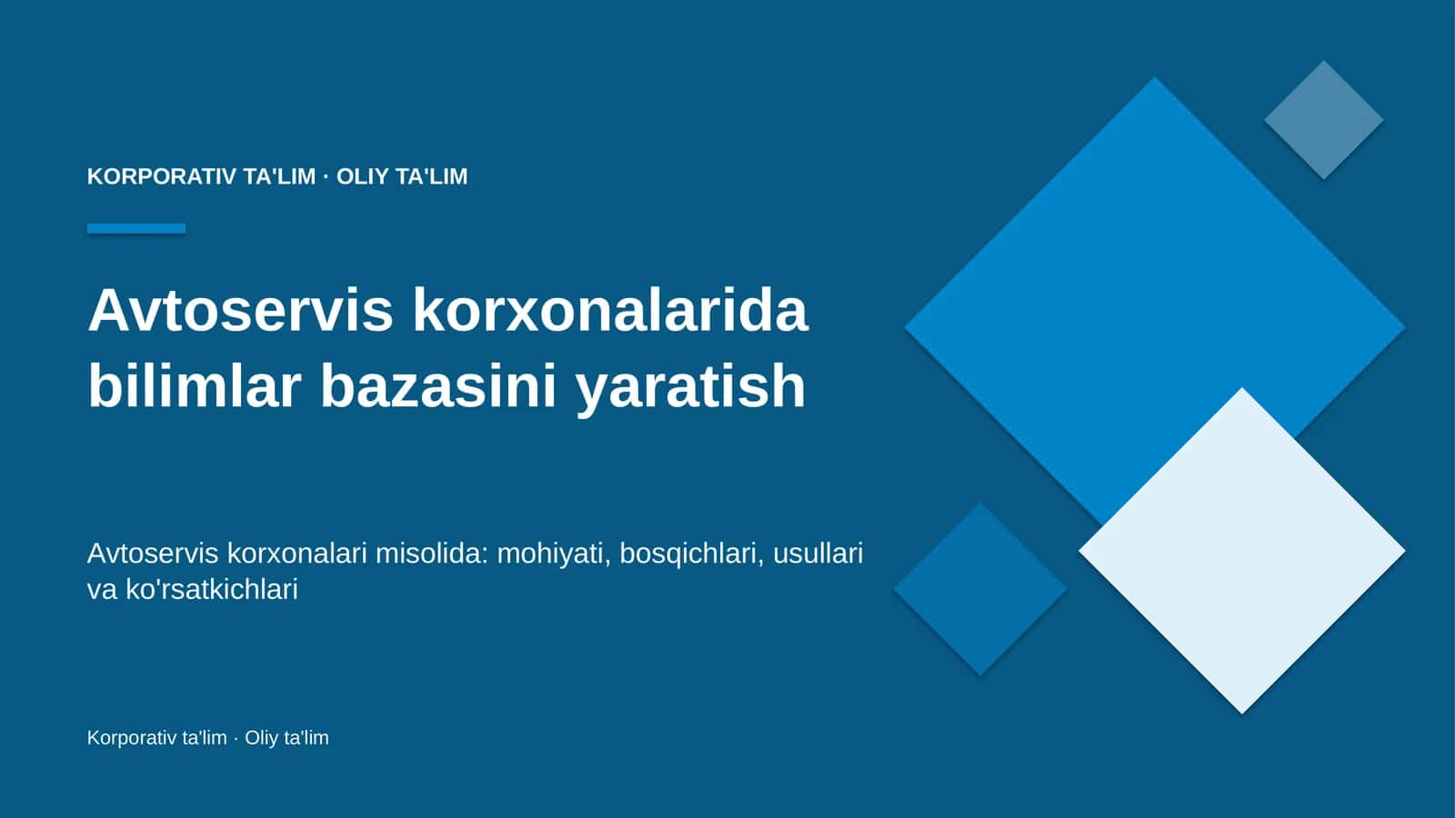 Avtoservis korxonalarida bilimlar bazasini yaratish