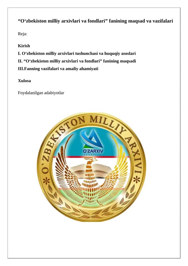 O‘zbekiston milliy arxivlari va fondlari