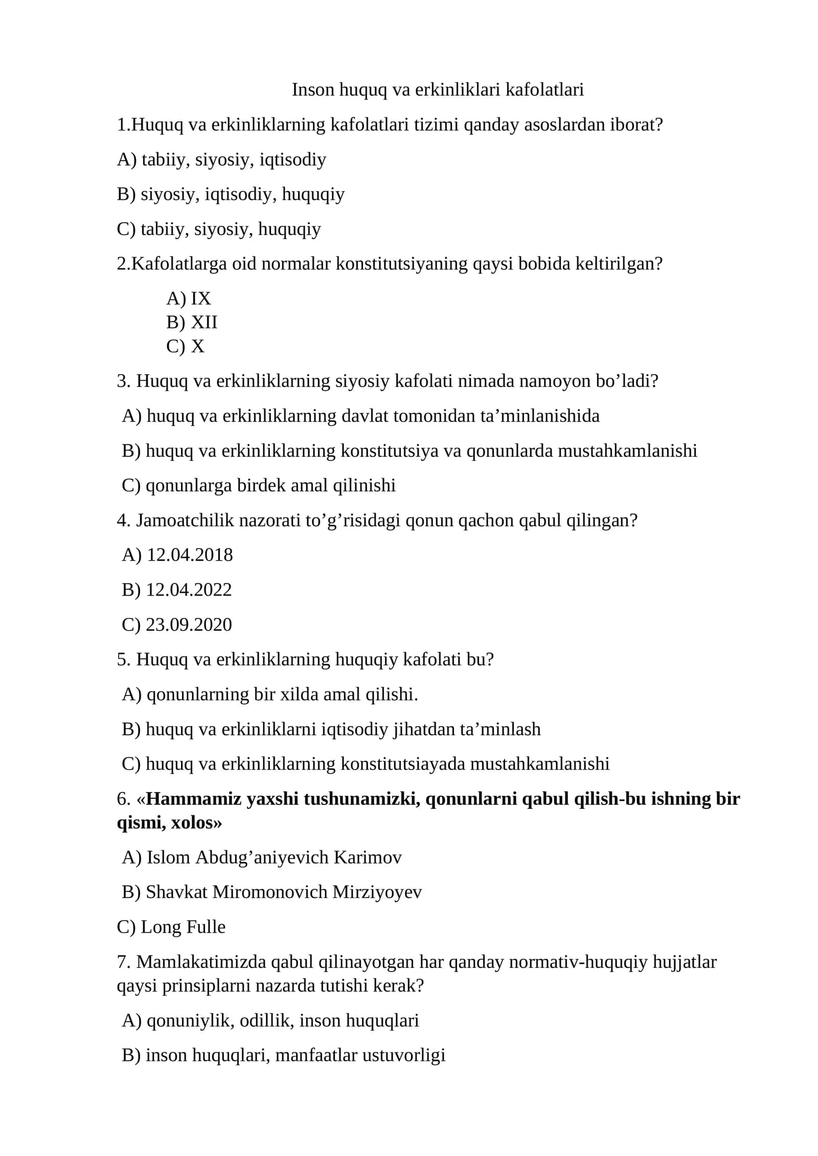 Inson huquq va erkinliklari kafolatlari