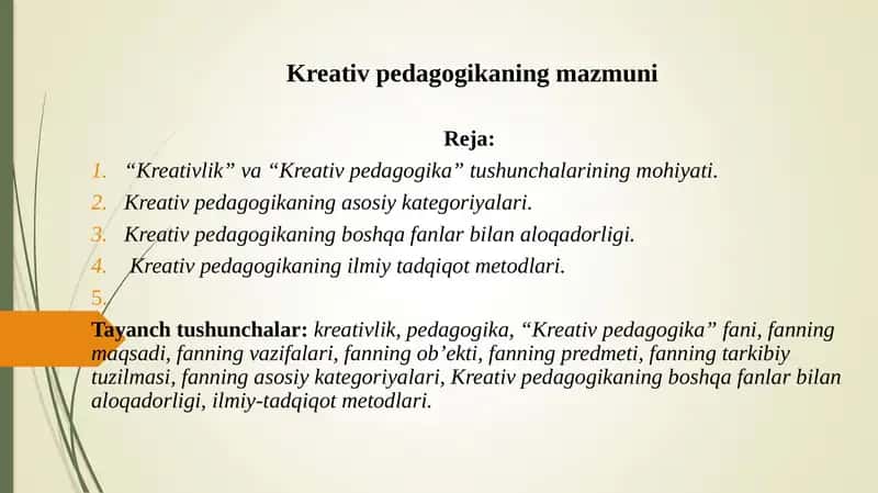 Kreativ pedagogikaning mazmuni (TAQDIMOT)