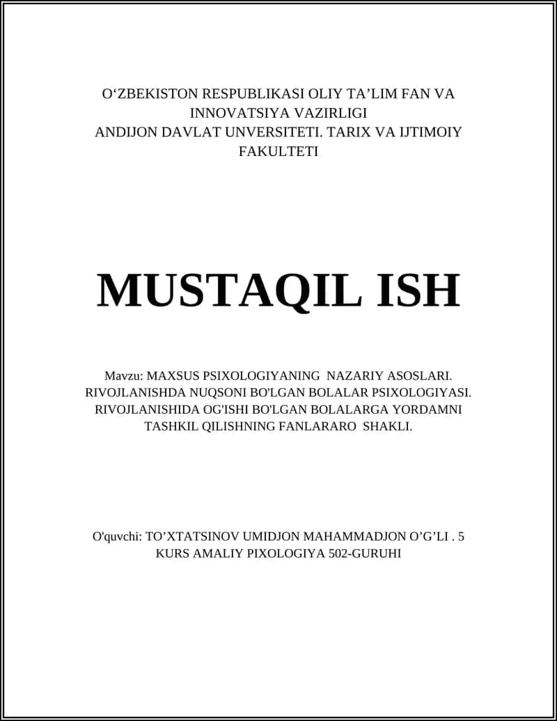 MAXSUS PSIXOLOGIYANING NAZARIY ASOSLARI