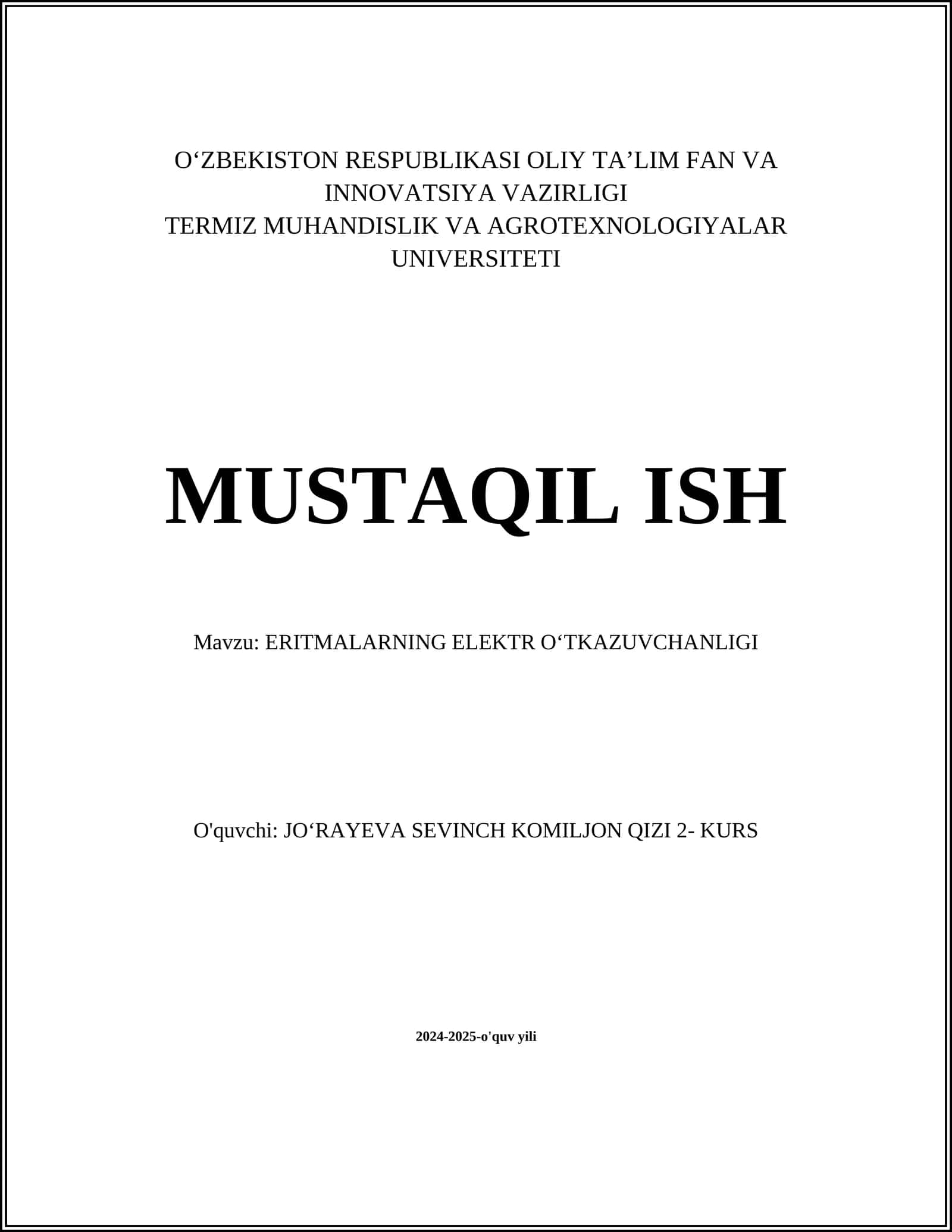 ERITMALARNING ELEKTR OʻTKAZUVCHANLIGI