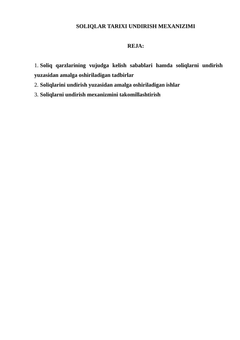 SOLIQLAR TARIXI UNDIRISH MEXANIZIMI