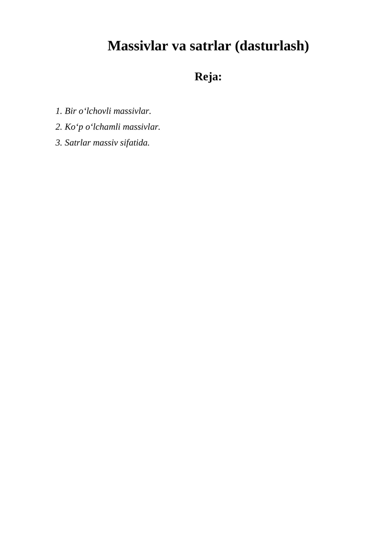 Massivlar va satrlar (dasturlash)