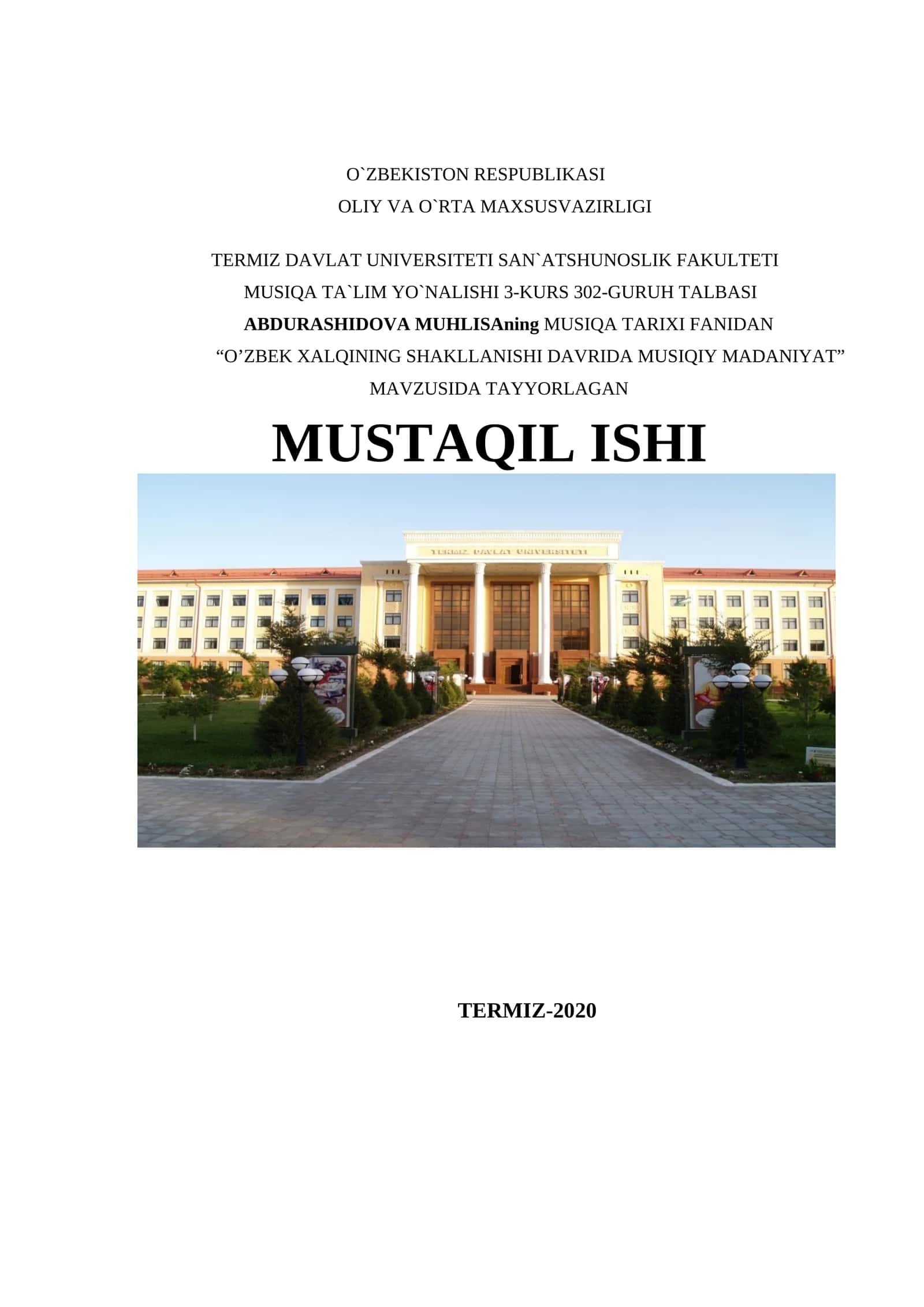 O’ZBEK XALQINING SHAKLLANISHI DAVRIDA MUSIQIY MADANIYAT