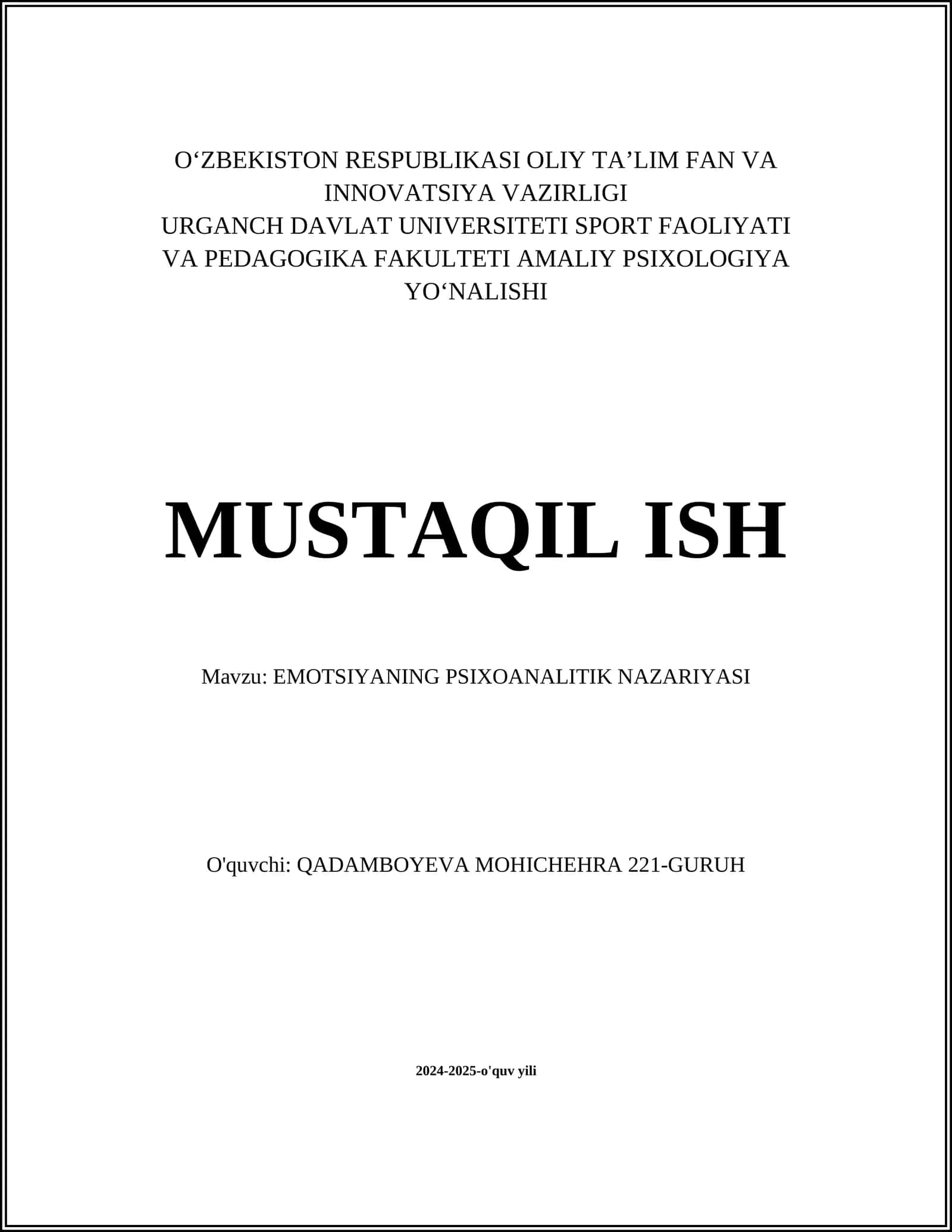 EMOTSIYANING PSIXOANALITIK NAZARIYASI