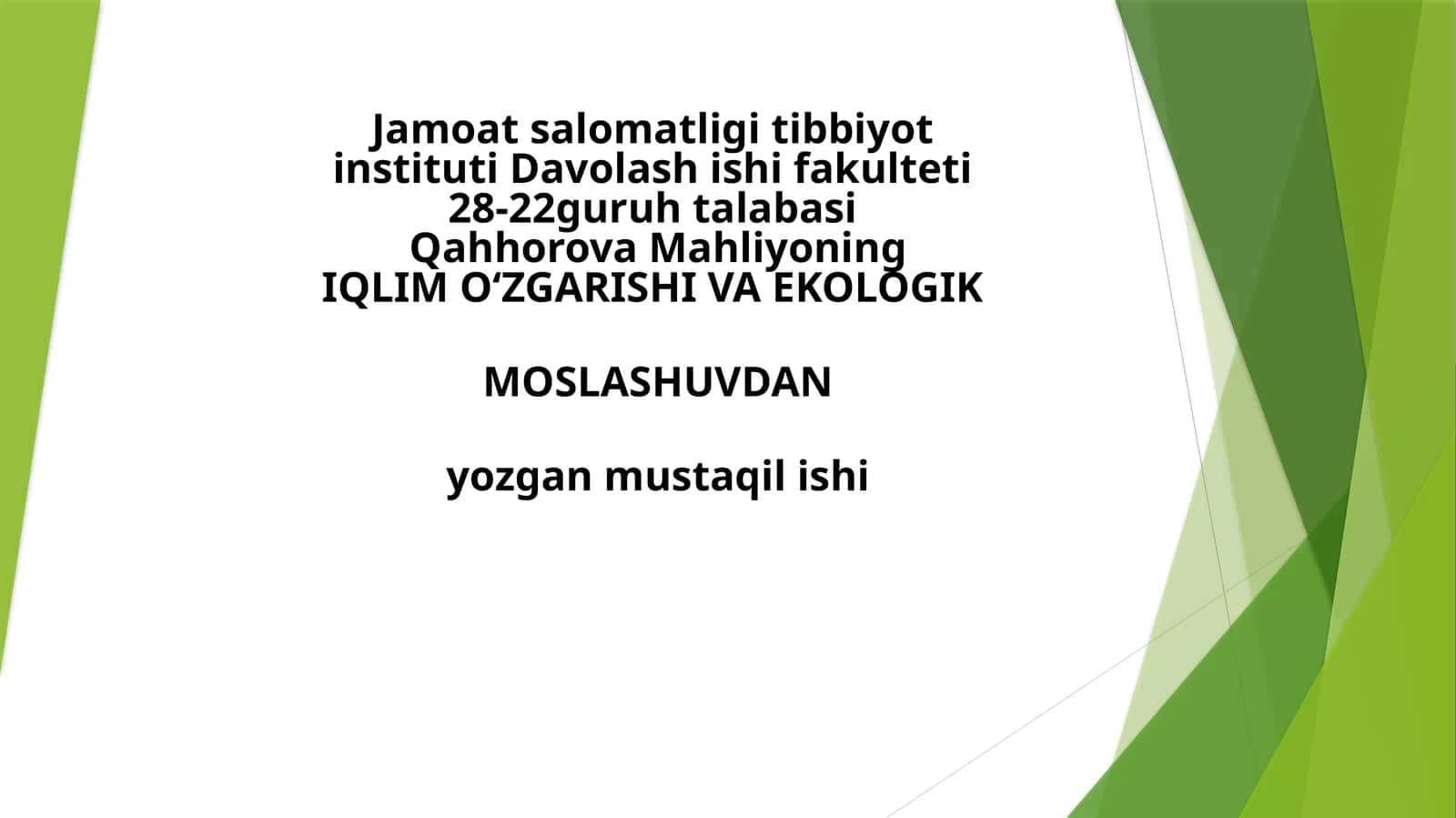 IQLIM O‘ZGARISHI VA EKOLOGIK MOSLASHUV
