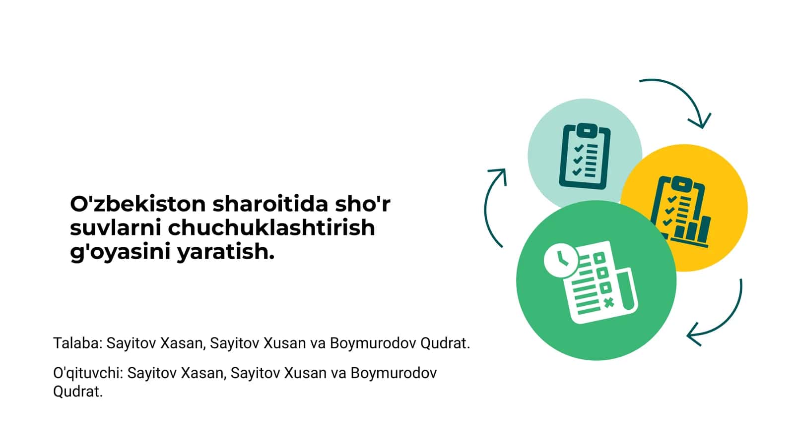 O'zbekiston sharoitida sho'r suvlarni chuchuklashtirish g'oyasini yaratish