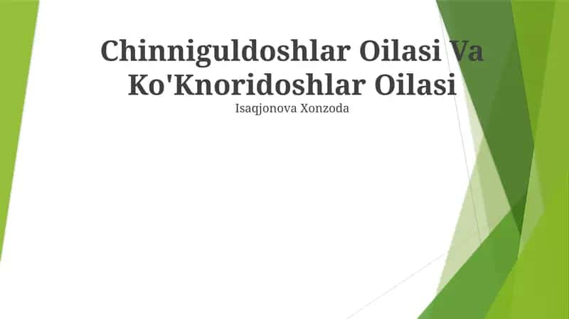 Chinniguldoshlar Oilasi Va Ko'Knoridoshlar Oilasi