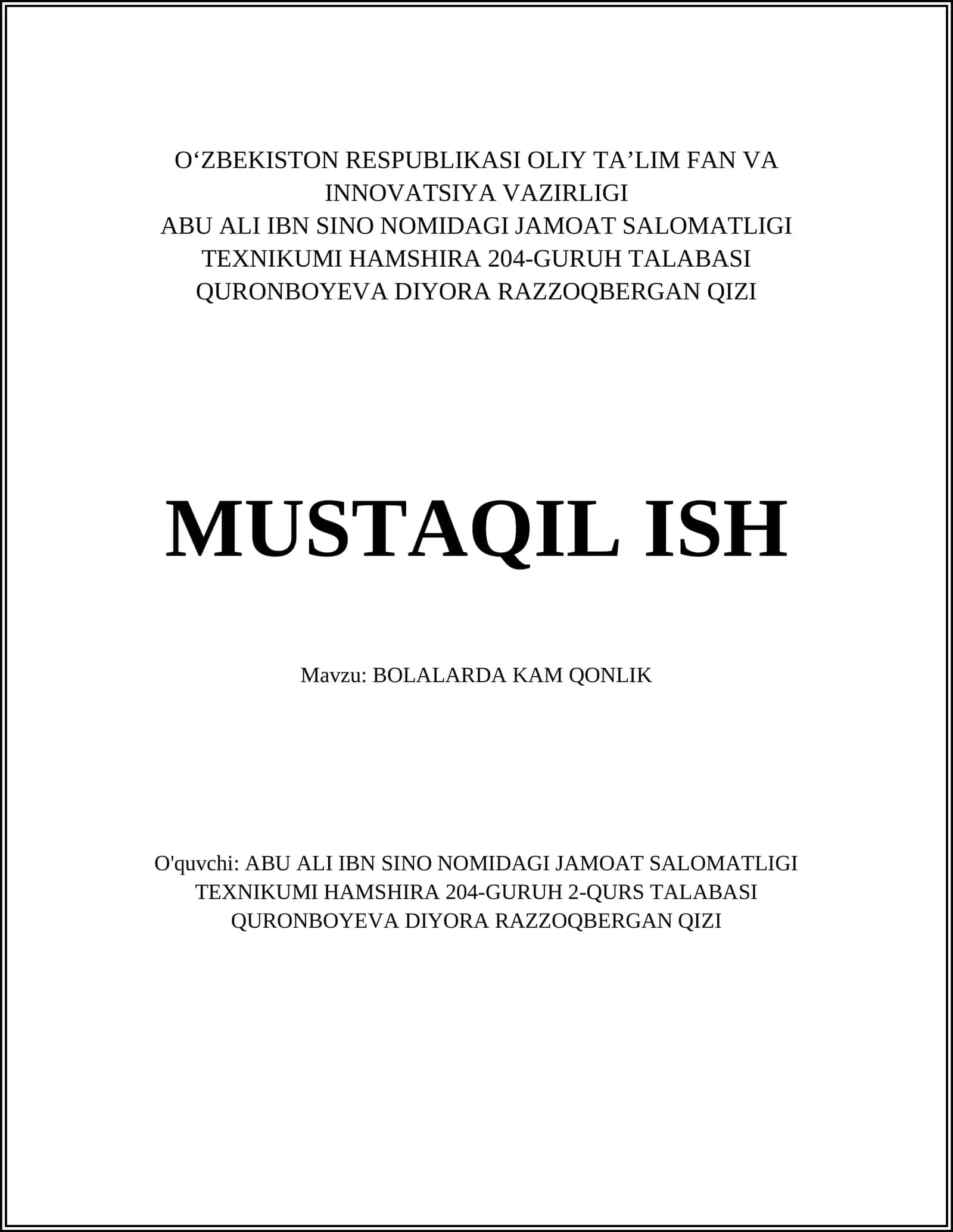 Bolalarda Temir Modda Yetishmovchiligi