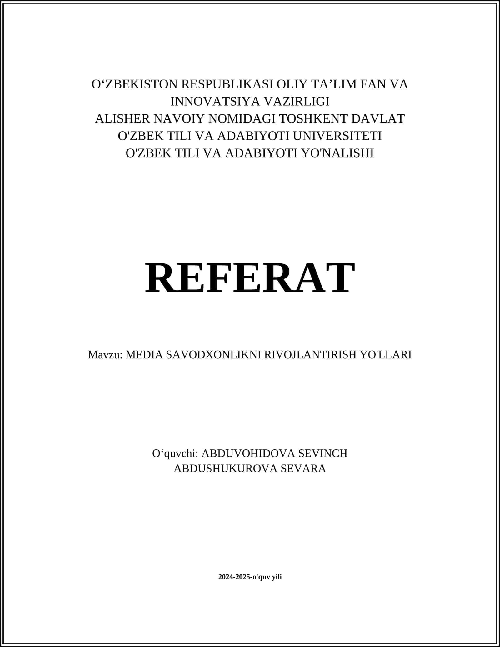 MEDIA SAVODXONLIKNI RIVOJLANTIRISH YO'LLARI