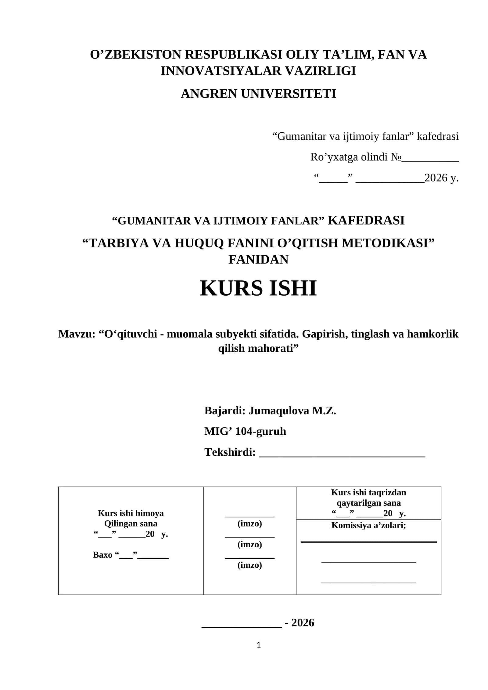 O‘qituvchi - muomala subyekti sifatida. Gapirish, tinglash va hamkorlik qilish mahorati