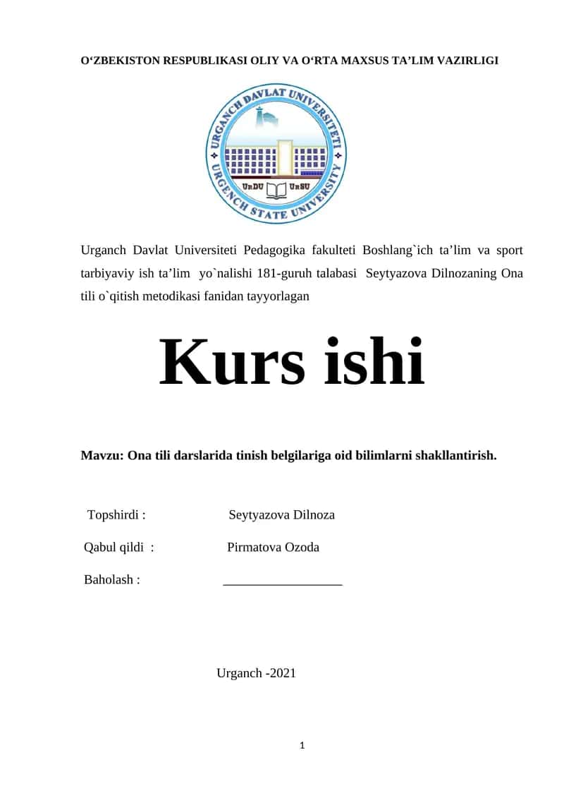 Ona tili o`qitish metodikasi