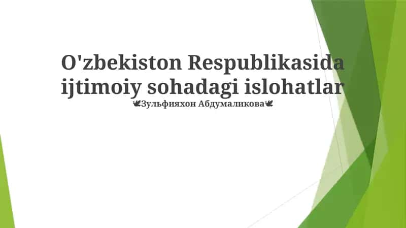 O'zbekiston Respublikasida ijtimoiy sohadagi islohatlar