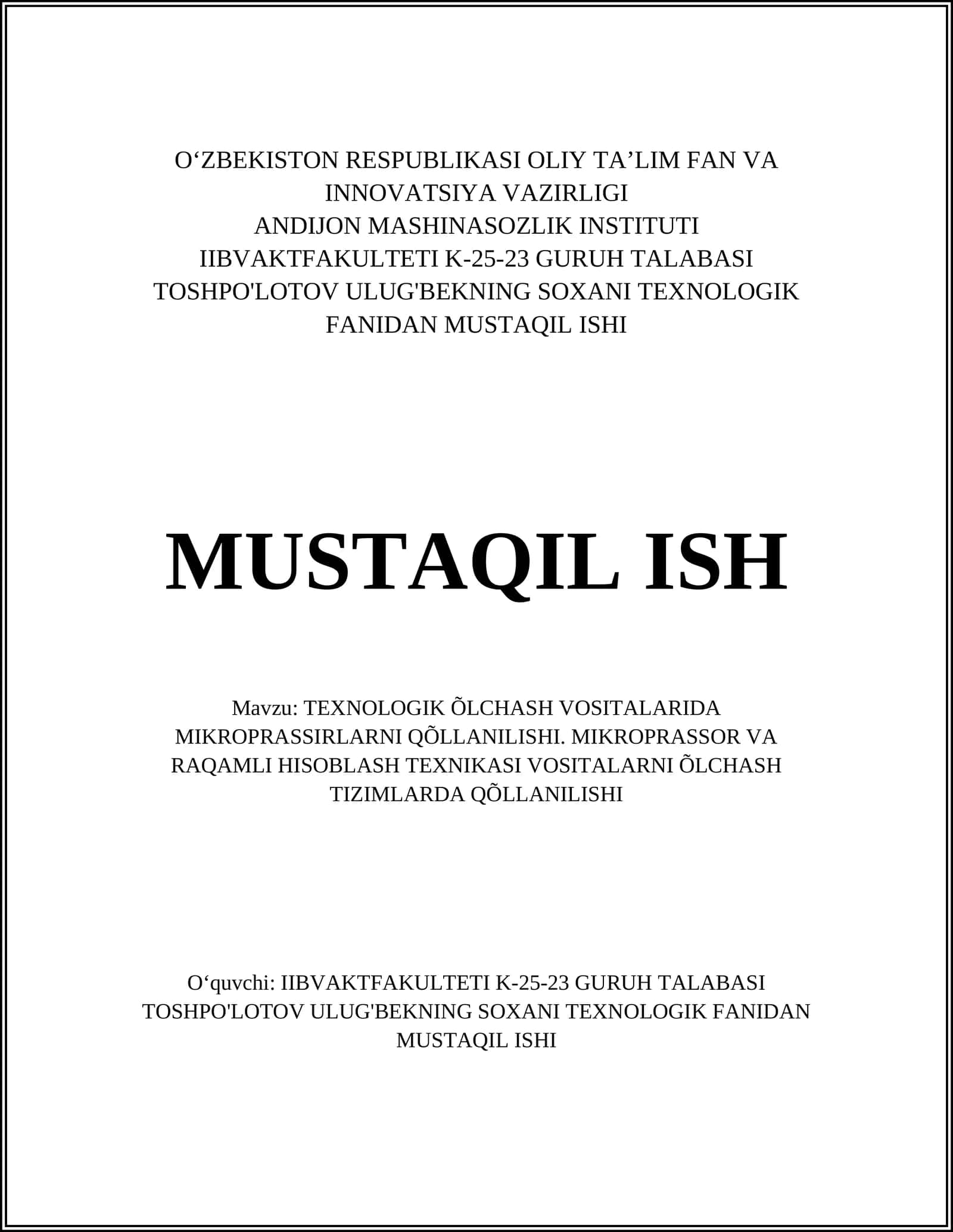 TEXNOLOGIK ÕLCHASH VOSITALARIDA MIKROPRASSIRLARNI QOLLANILISHI