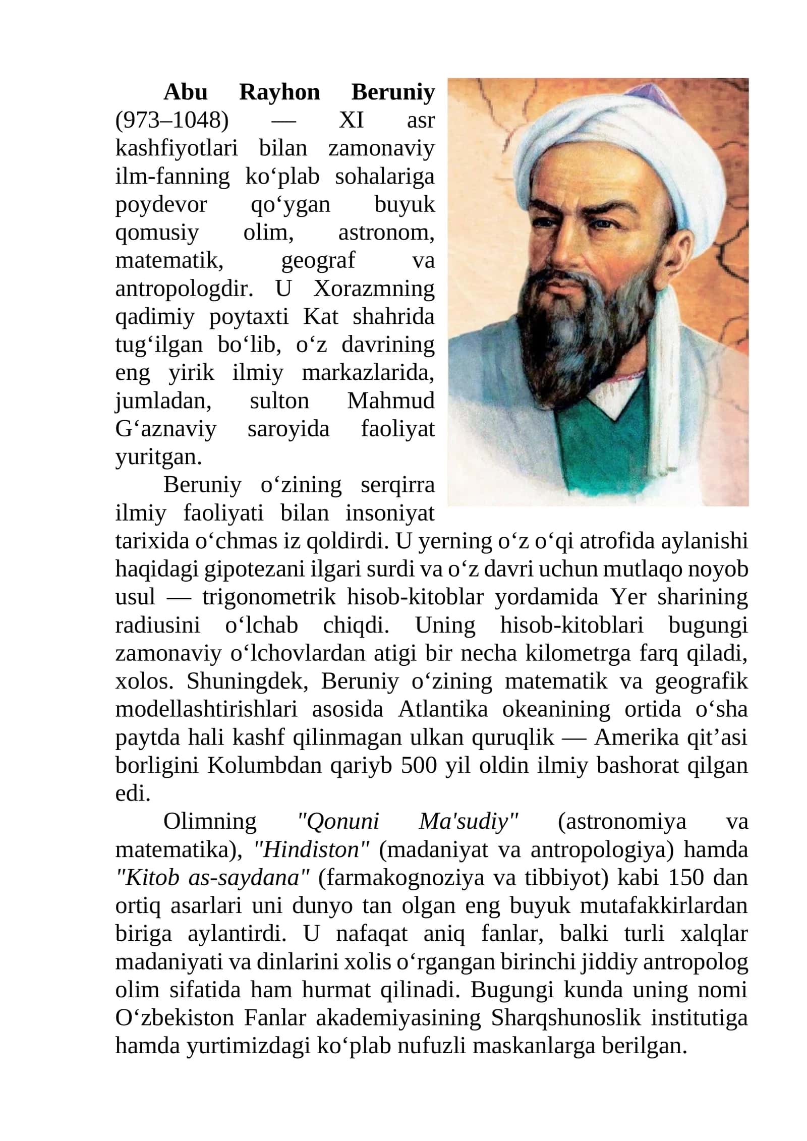 Abu Rayhon Beruniy haqida ma'lumot