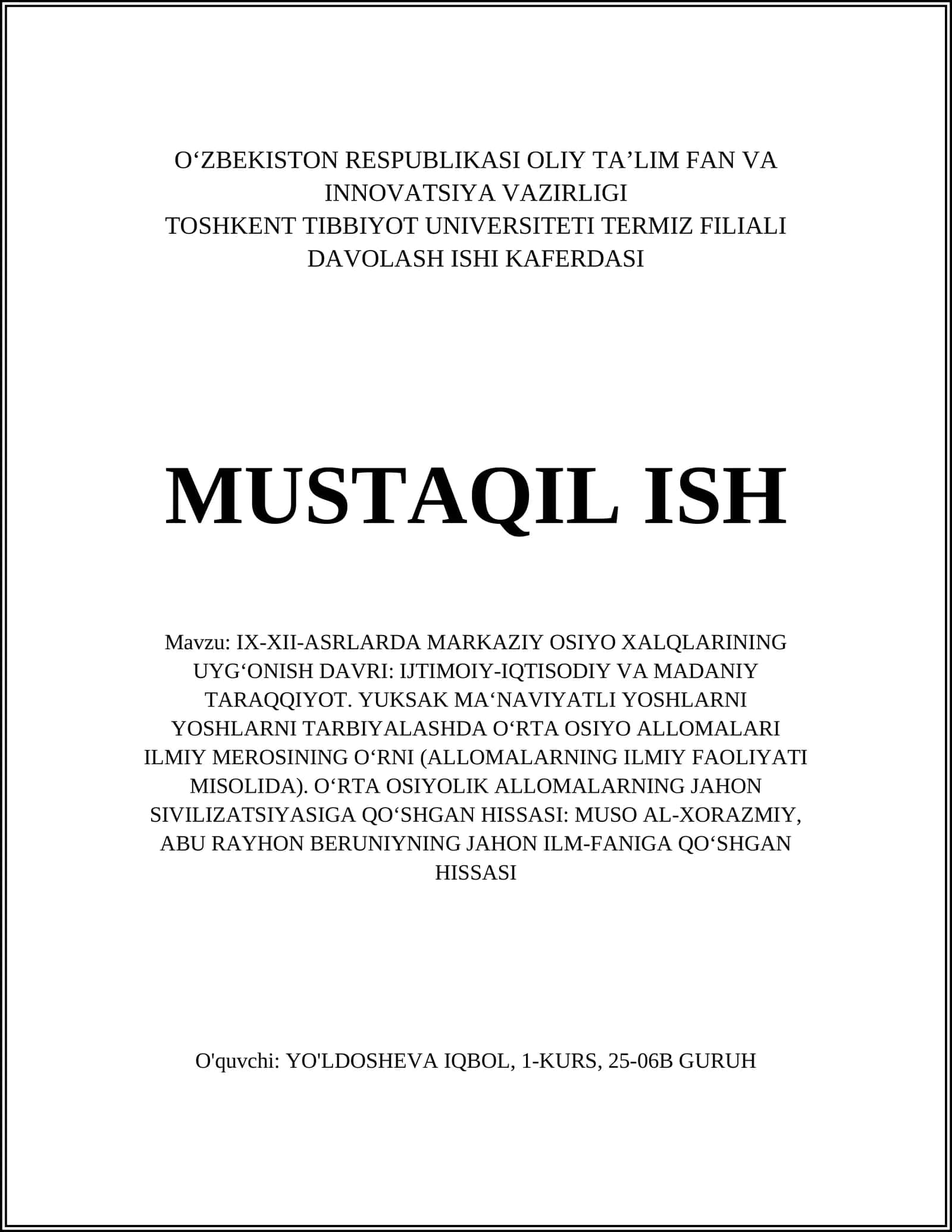 IX-XII-ASRLARDA MARKAZIY OSIYO XALQLARINING UYG‘ONISH DAVRI