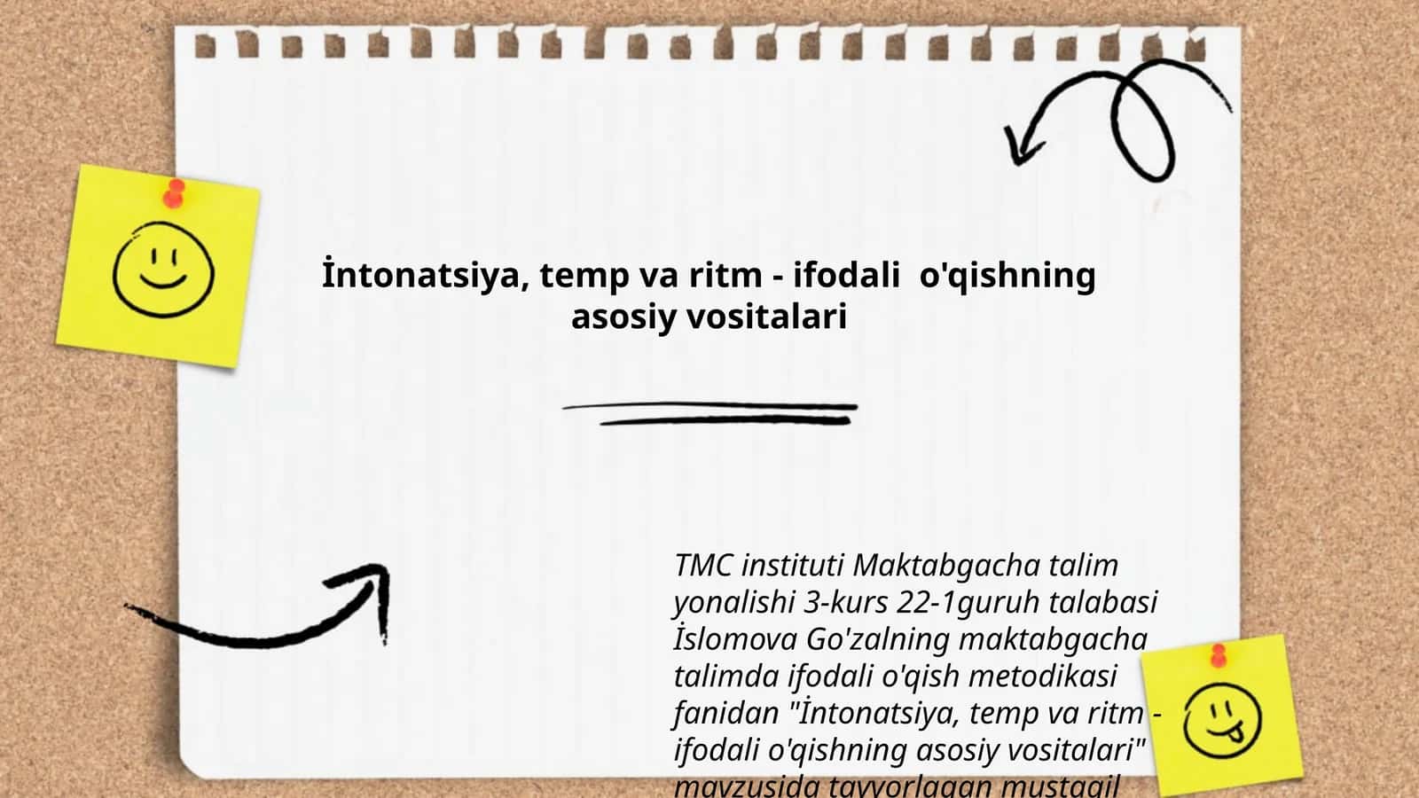 İntonatsiya, temp va ritm - ifodali o'qishning asosiy vositalari