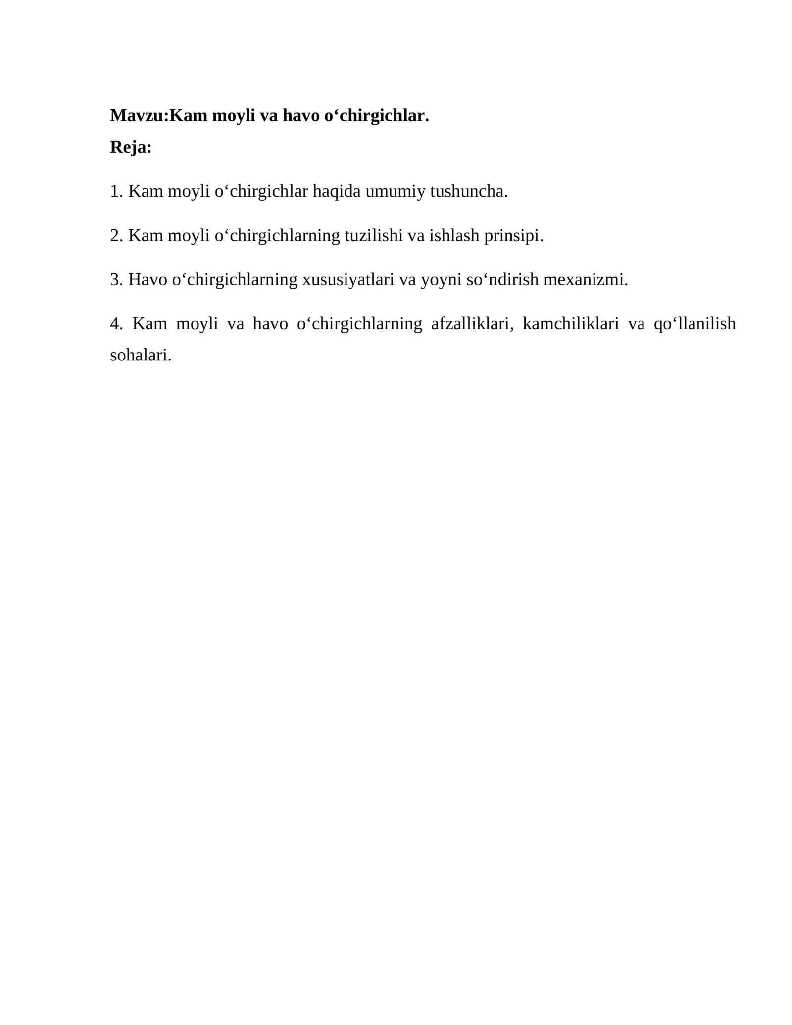 Kam moyli va havo o‘chirgichlar