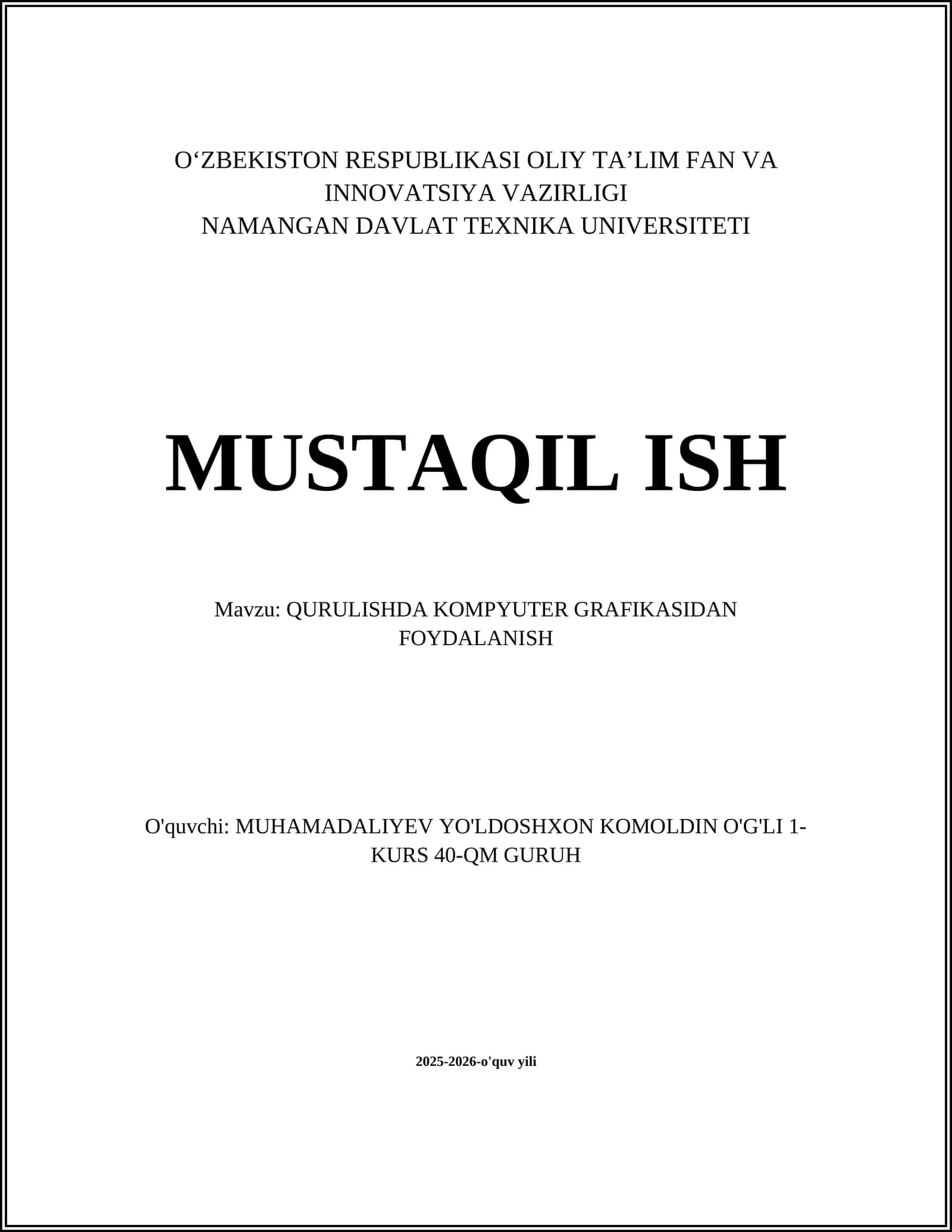 QURULISHDA KOMPYUTER GRAFIKASIDAN FOYDALANISH