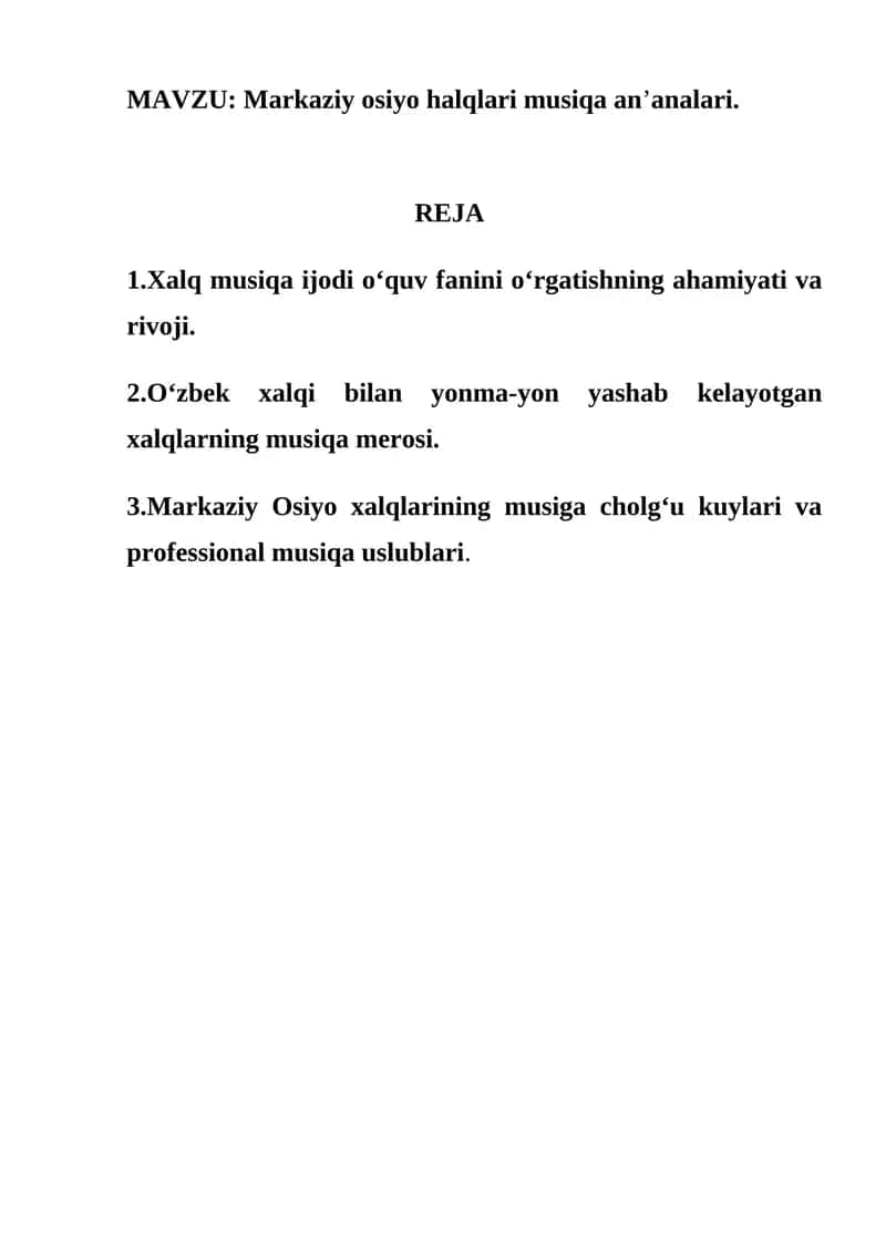 Markaziy osiyo halqlari musiqa an’analari