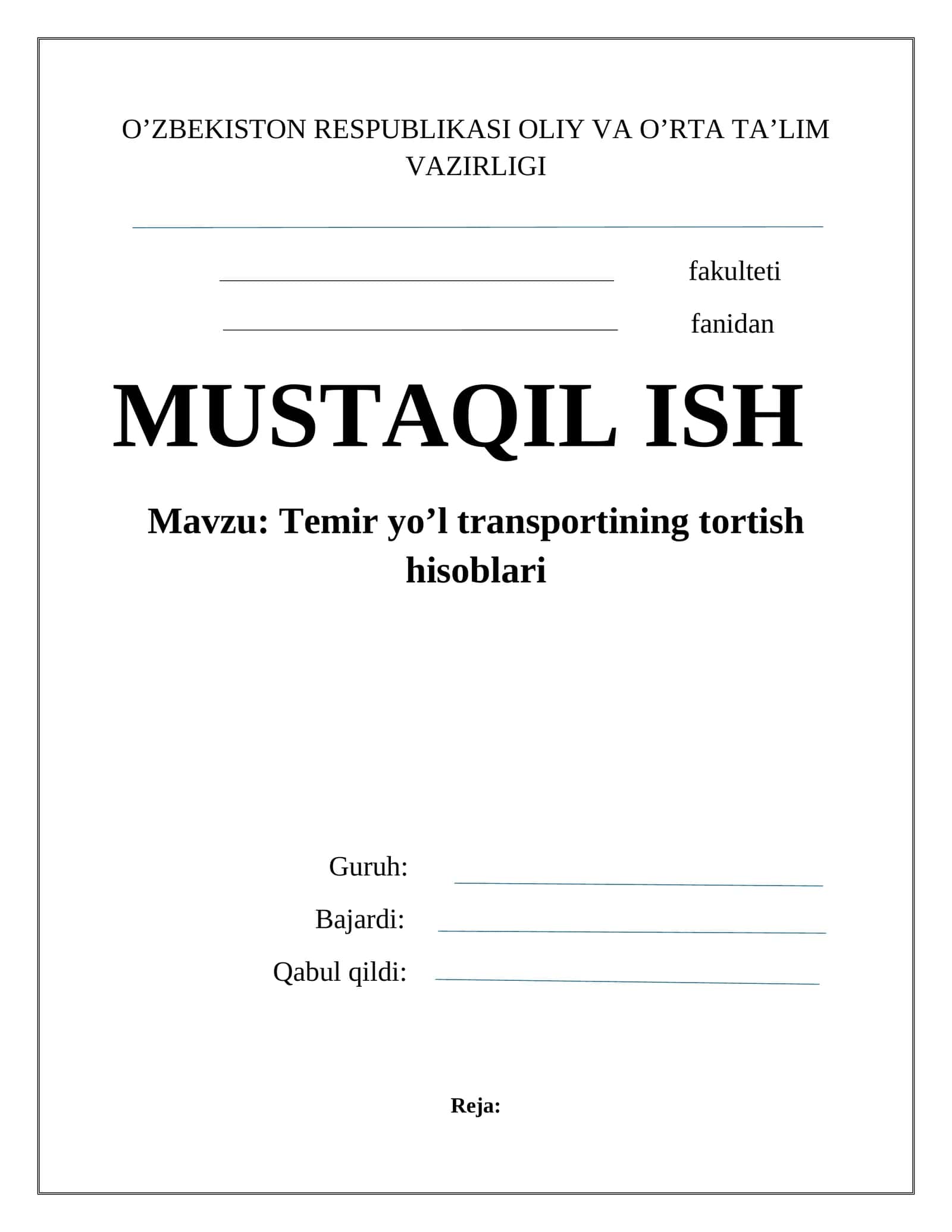 Temir yo’l transportining tortish hisoblari