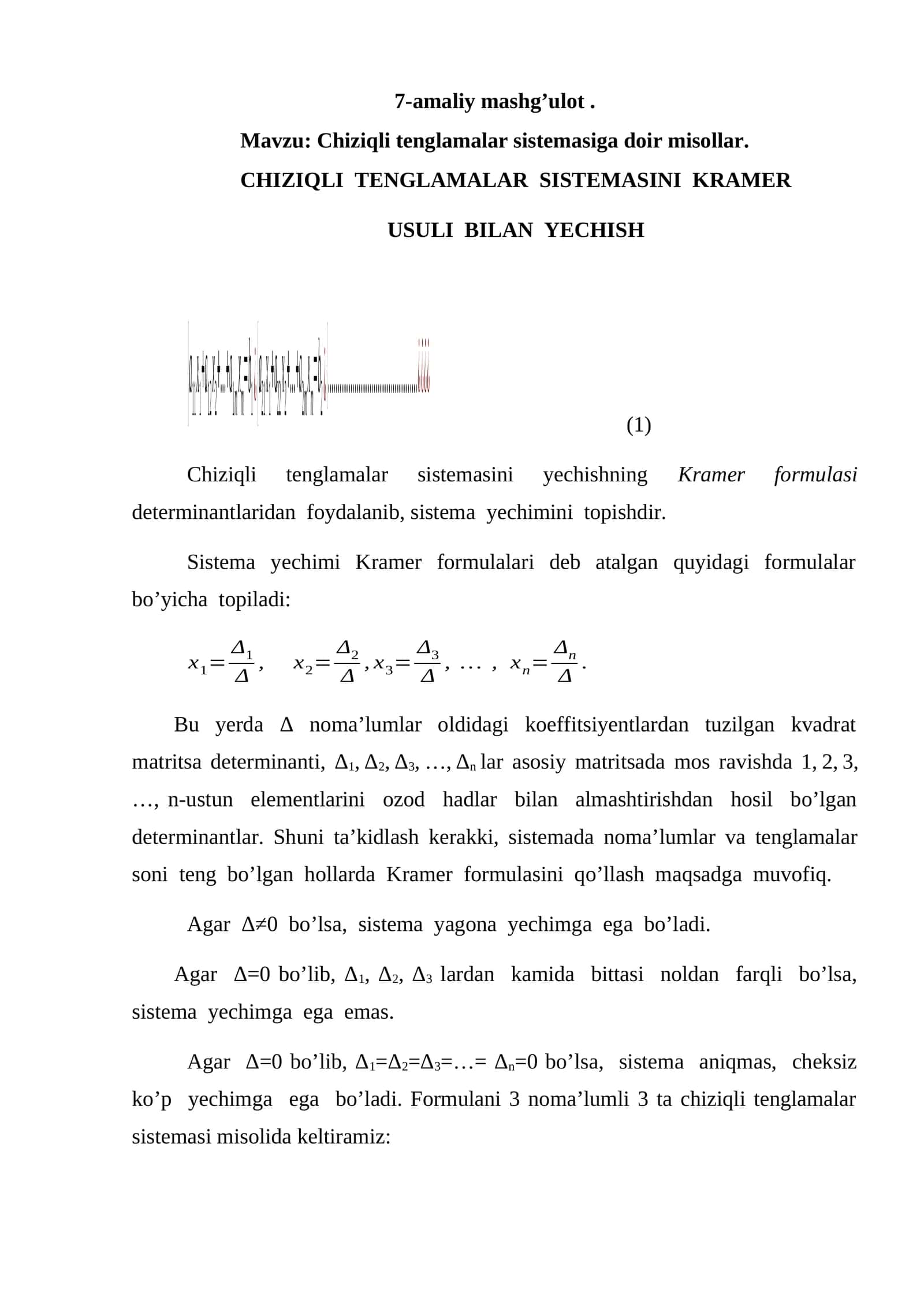 Chiziqli tenglamalar sistemasiga doir misollar