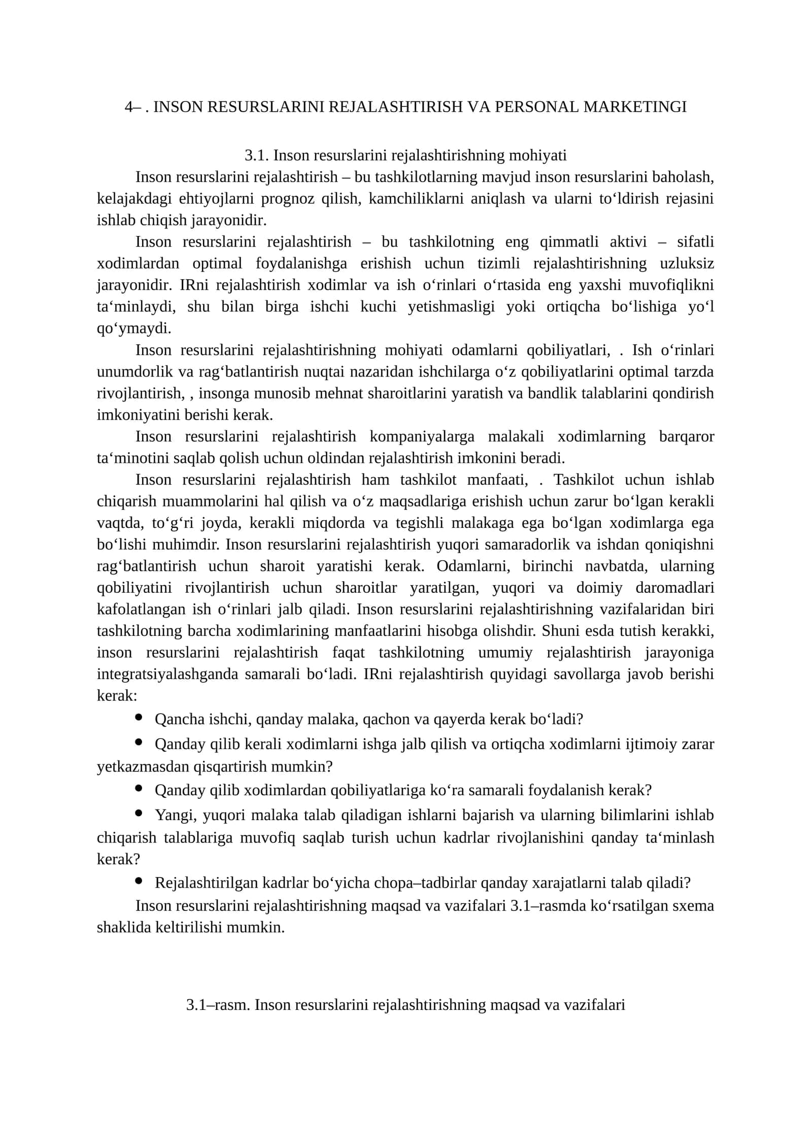Inson resurslarini rejalashtirish va personal marketingi