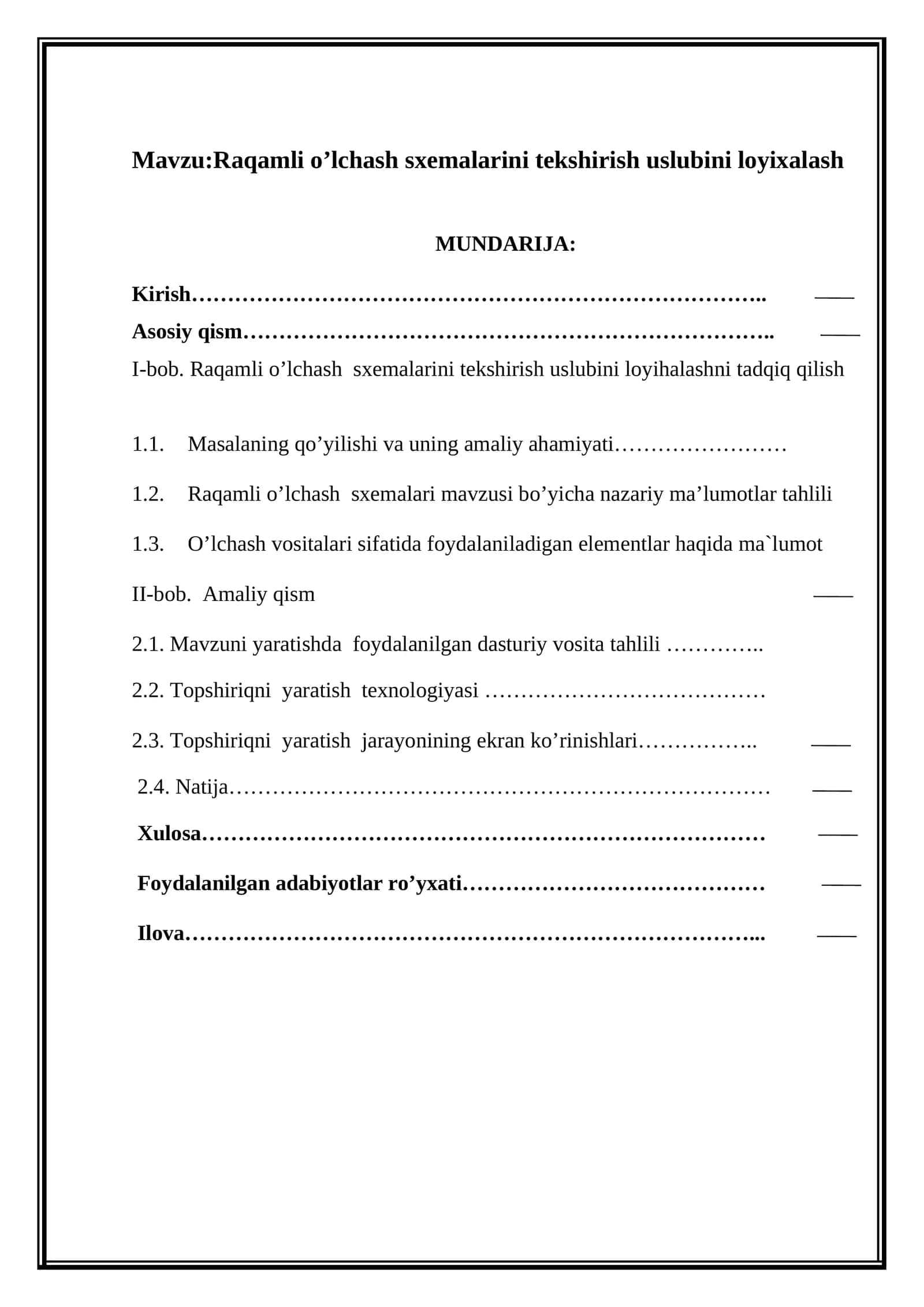 Raqamli o’lchash sxemalarini tekshirish uslubini loyixalash