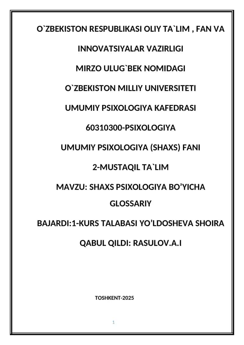 SHAXS PSIXOLOGIYA BO’YICHA GLOSSARIY