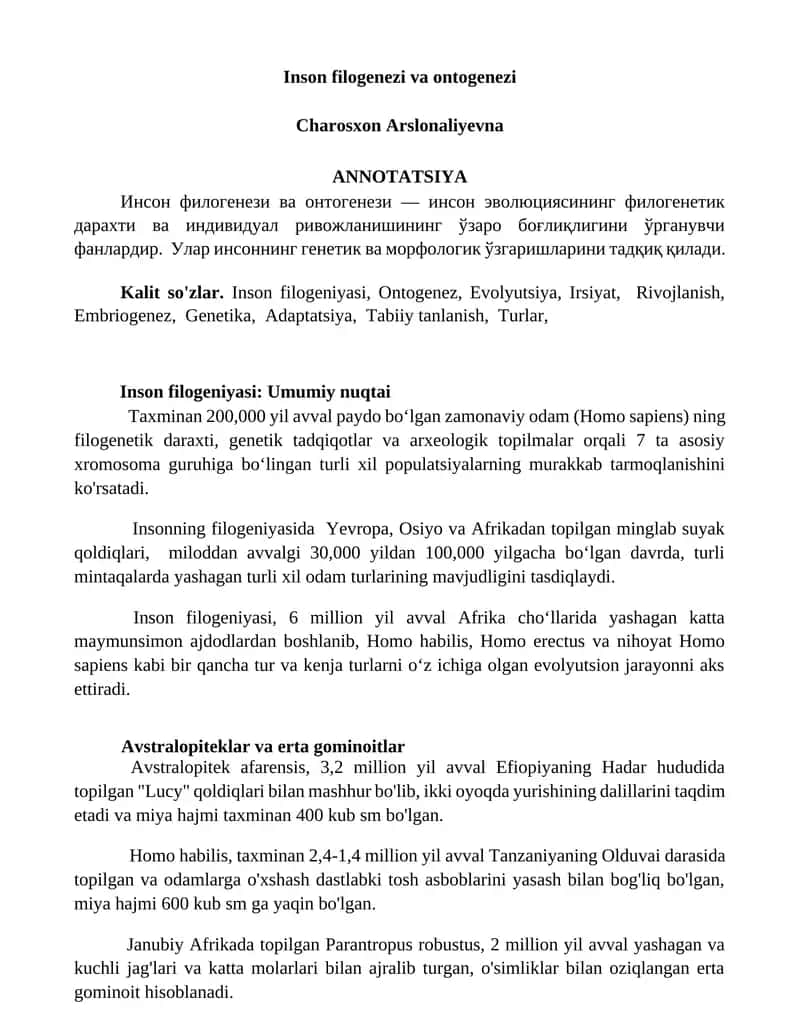 Inson filogenezi va ontogenezi