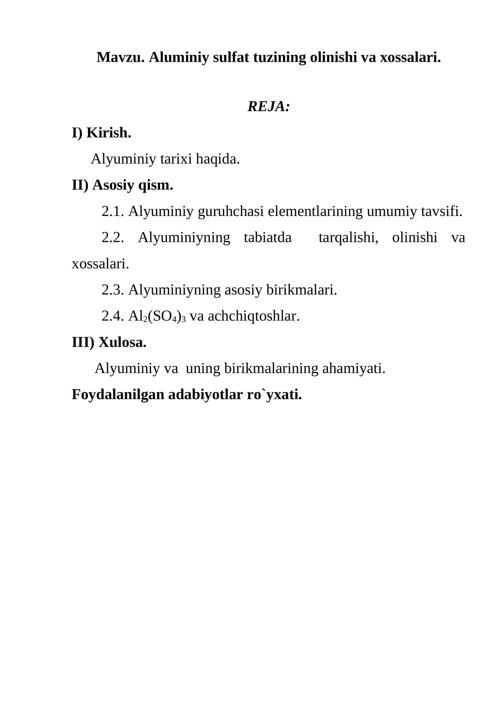 Aluminiy sulfat tuzining olinishi va xossalari