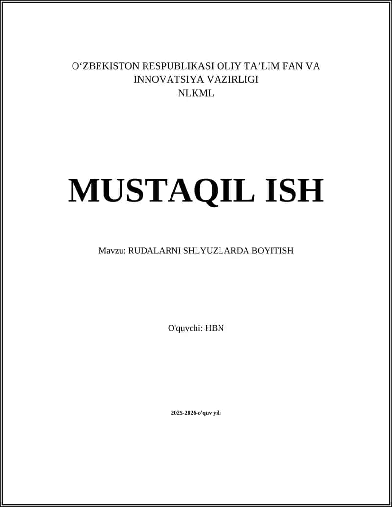 RUDALARNI SHLYUZLARDA BOYITISH
