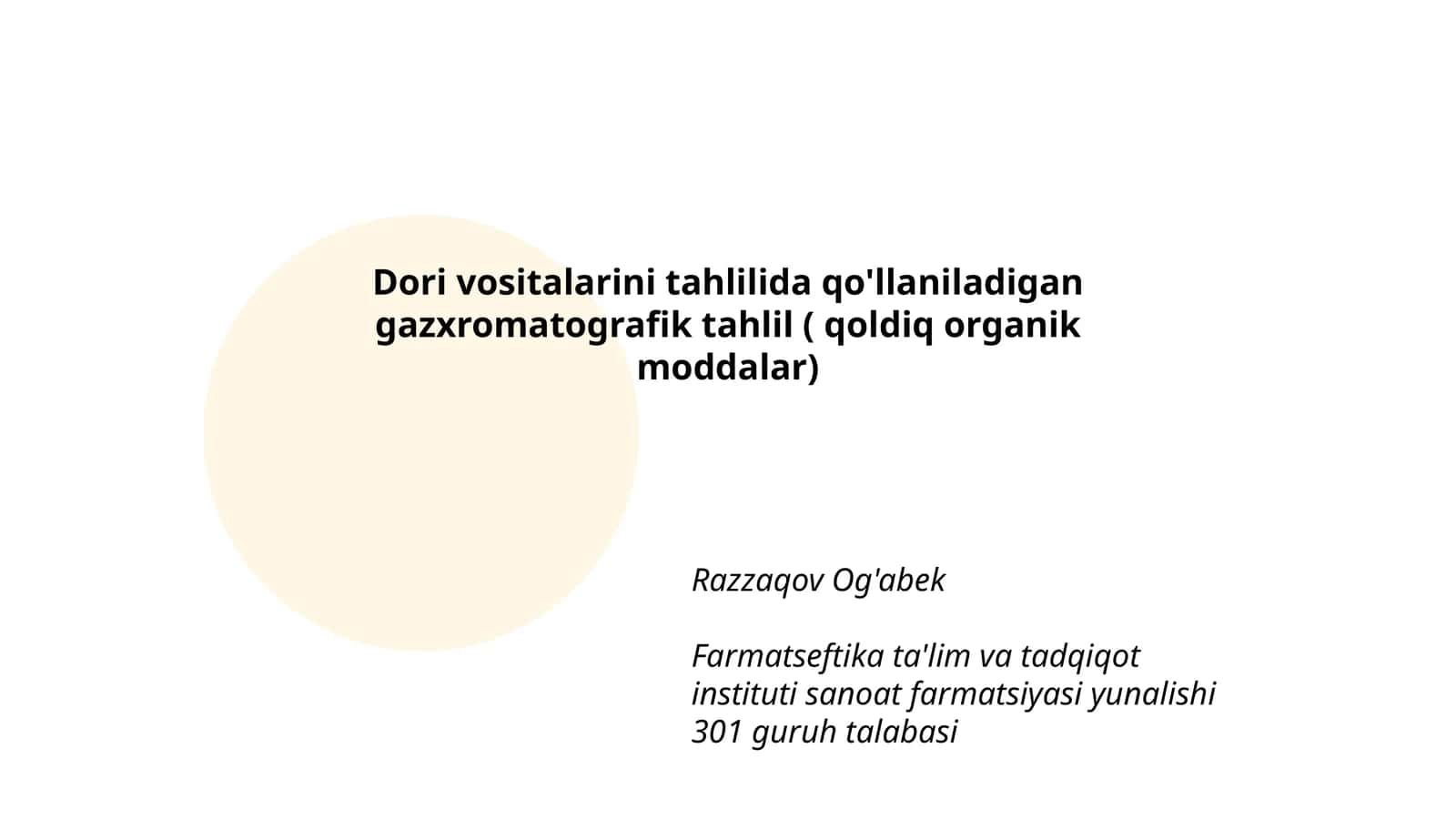 Dori vositalarini tahlilida qo'llaniladigan gazxromatografik tahlil (qoldiq organik moddalar)