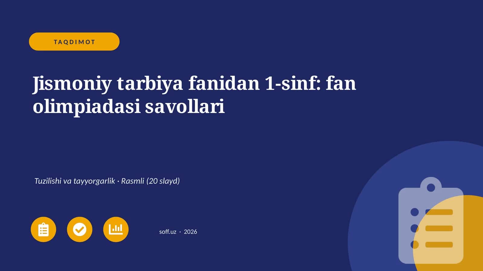 Jismoniy tarbiya fanidan 1-sinf: fan olimpiadasi savollari