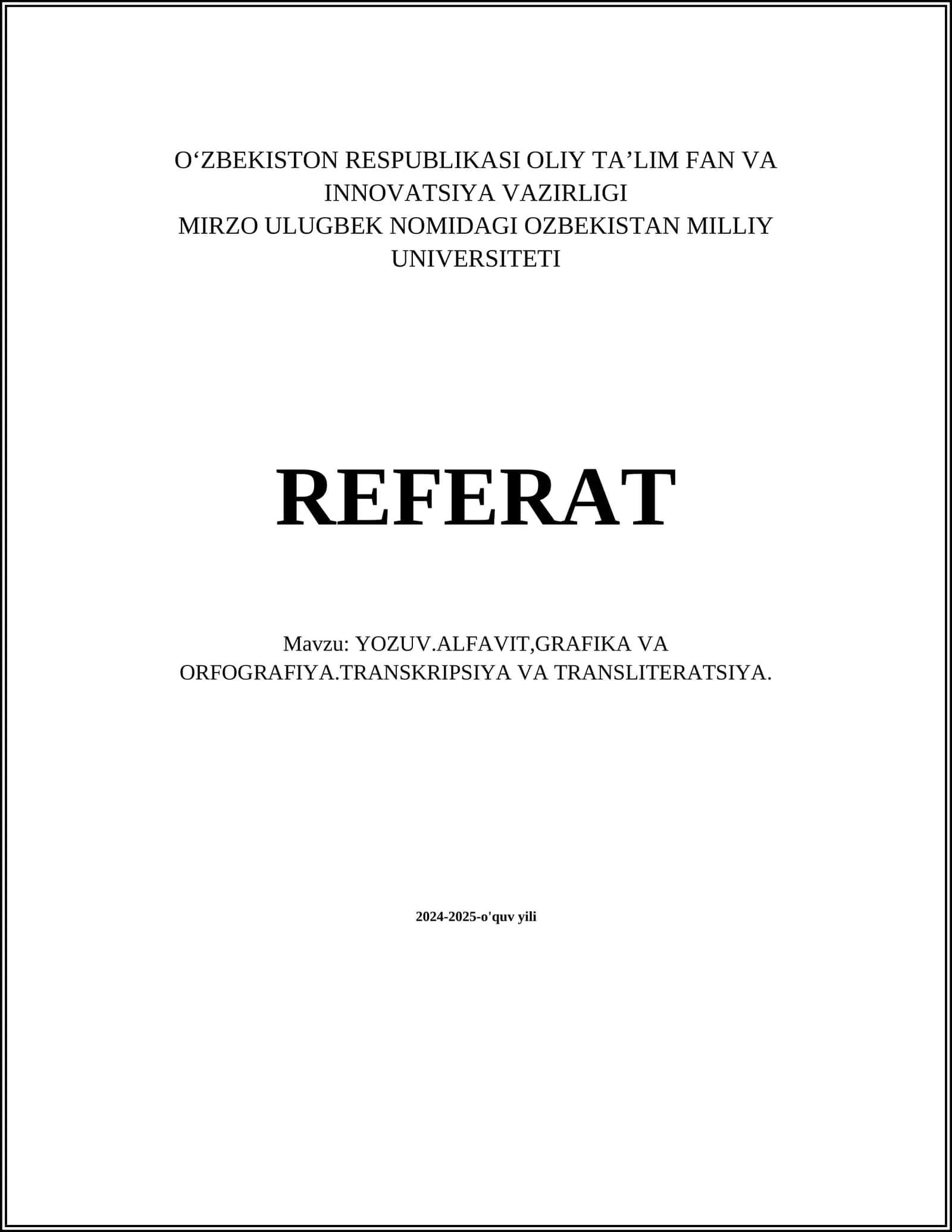 O'ZBEKISTON RESPUBLIKASI OLIY TA’LIM FAN VA INNOVATSIYA VAZIRLIGI