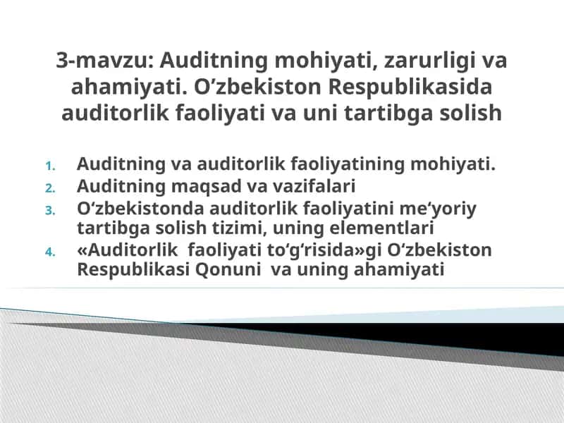 Auditning mohiyati, zarurigi va ahamiyati