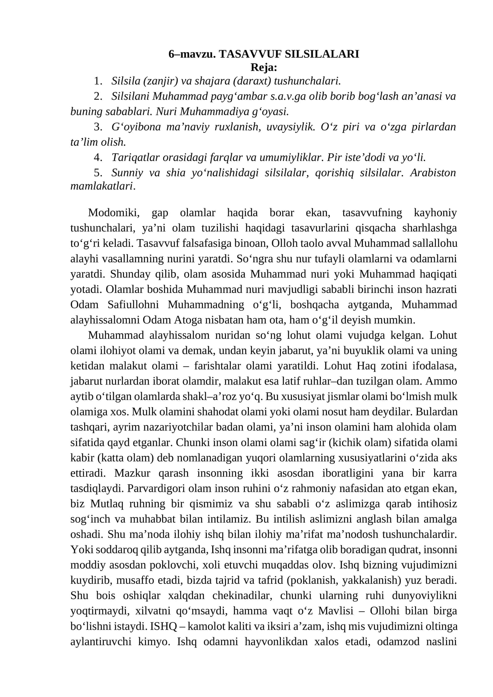 TASAVVUF SILSILALARI