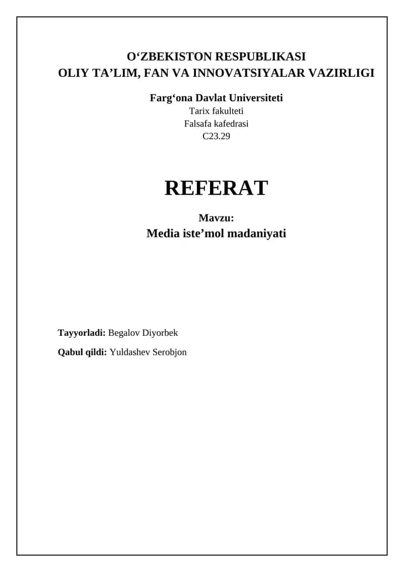 Ommaviy axborot vositalari iste'moli madaniyatiga kirish