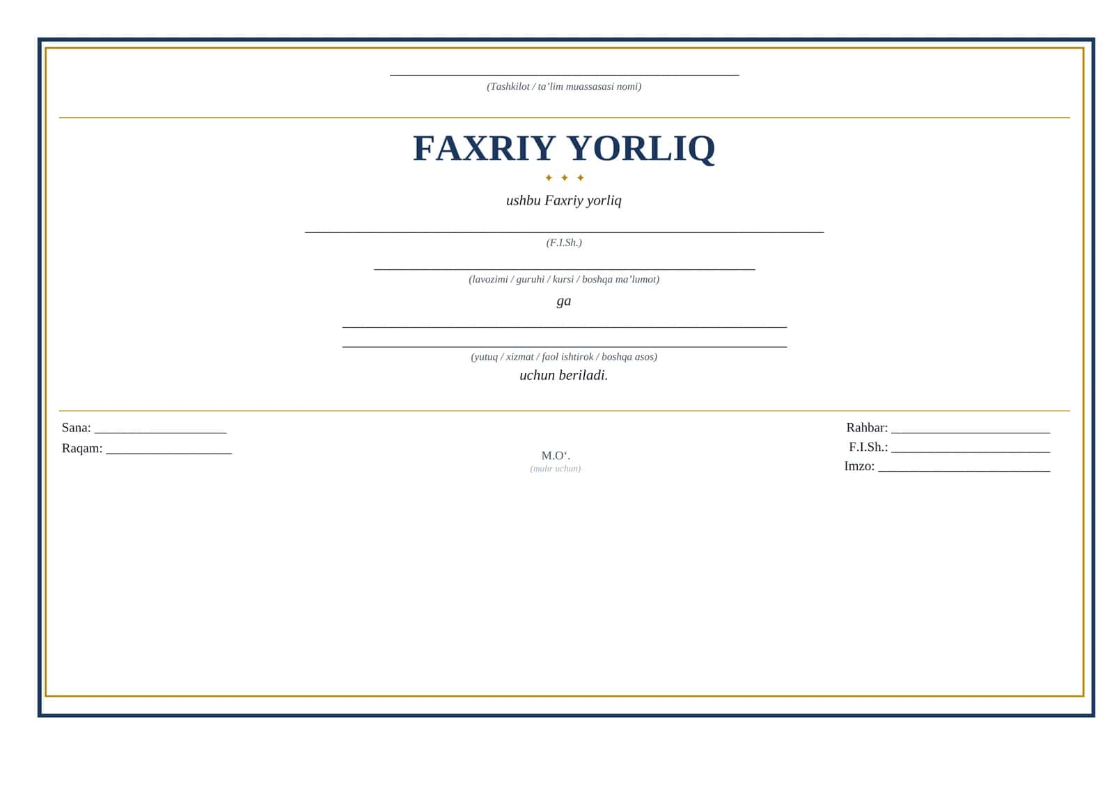 FAXRIY YORLIQ blankasi