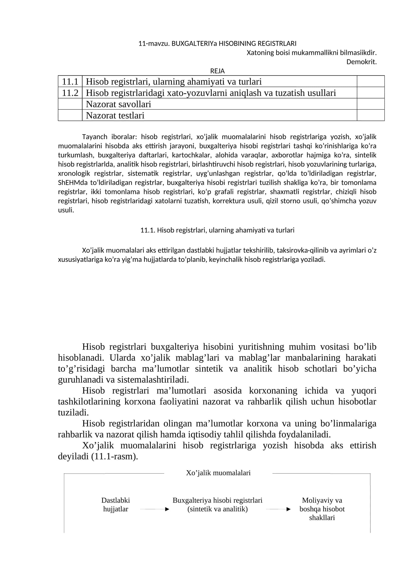 BUXGALTERIYa HISOBINING REGISTRLARI