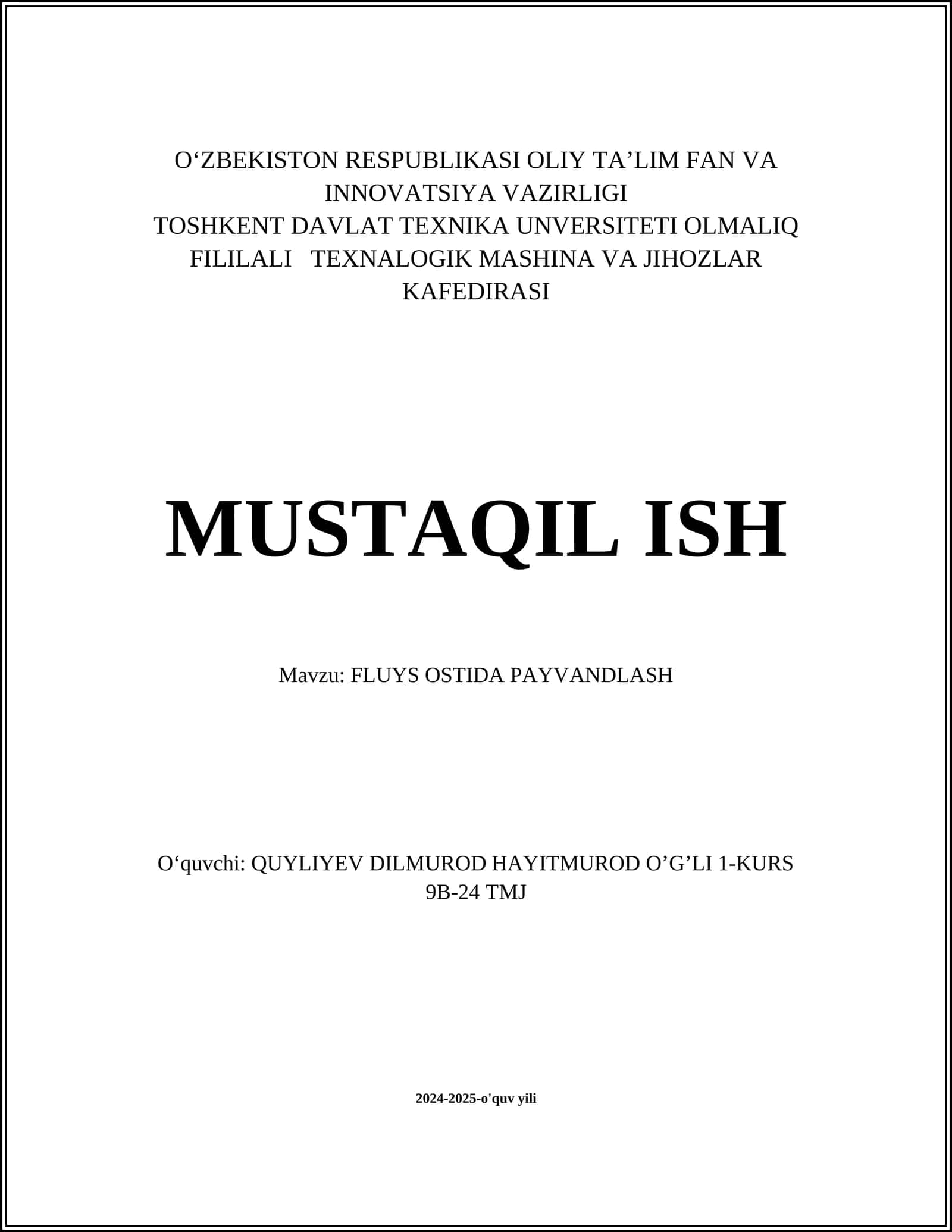 FLUYS OSTIDA PAYVANDLASH