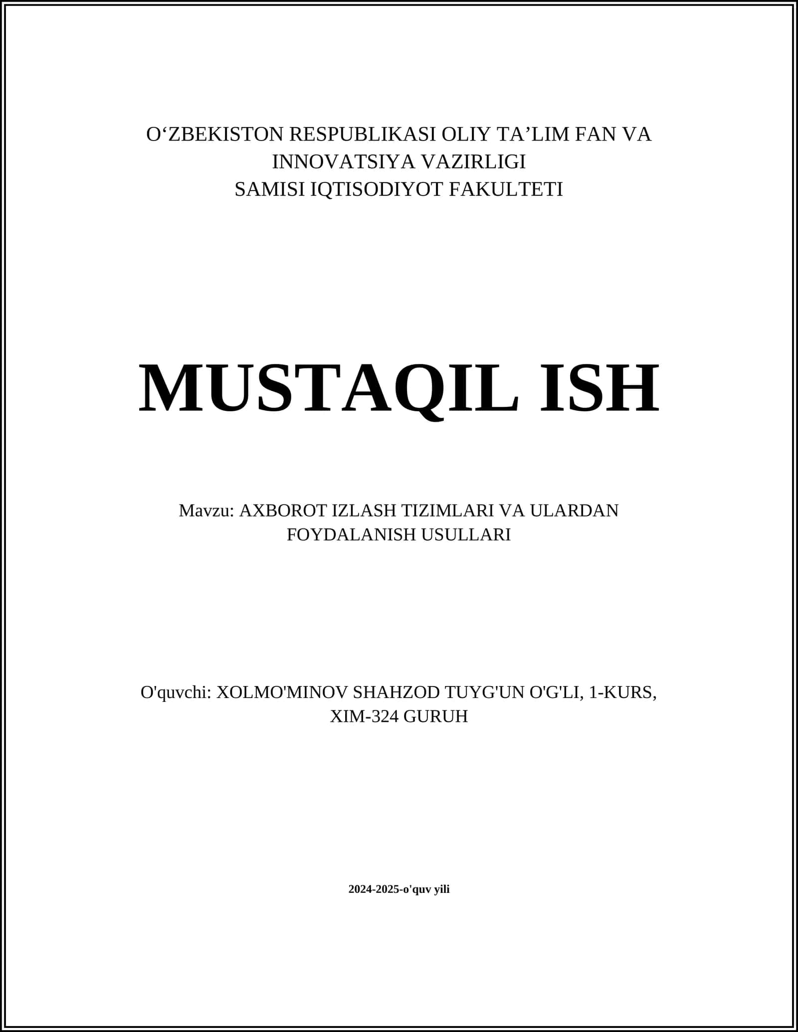 AXBOROT IZLASH TIZIMLARI VA ULARDAN FOYDALANISH USULLARI