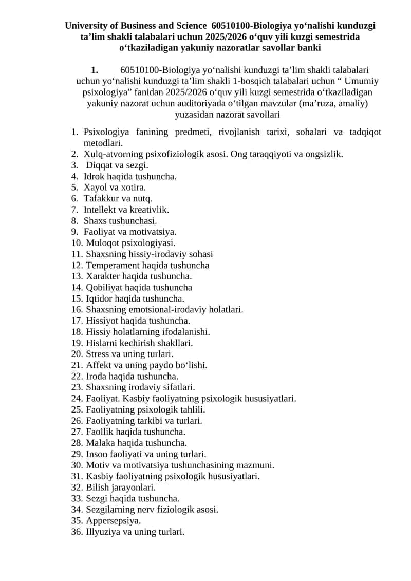 Psixologiya fanining predmeti
