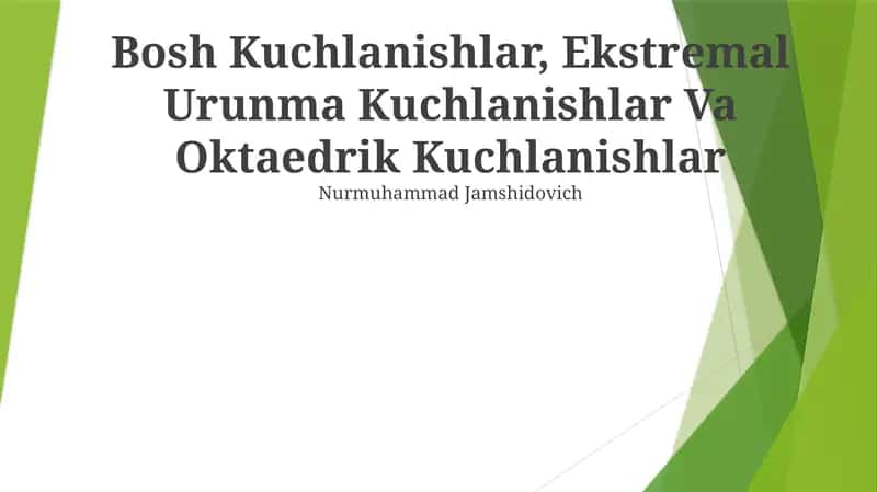 Ekstremal Urunma Kuchlanishlar Va Octaedric Kuchlanishlar