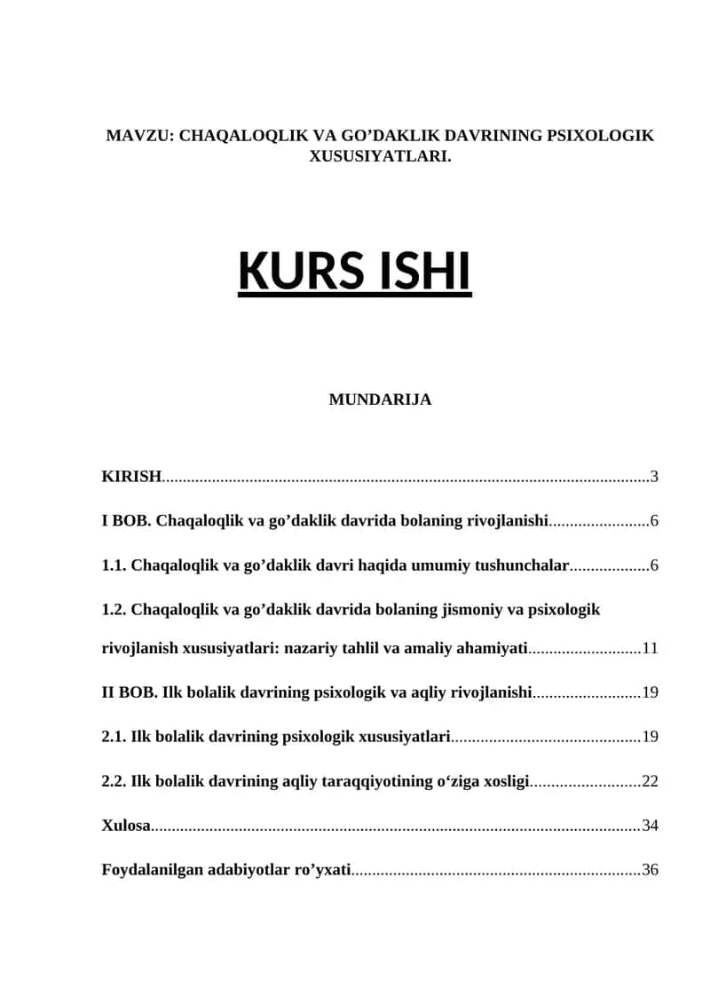 Chaqaloqlik va go’daklik davrining psixologik xususiyatlari