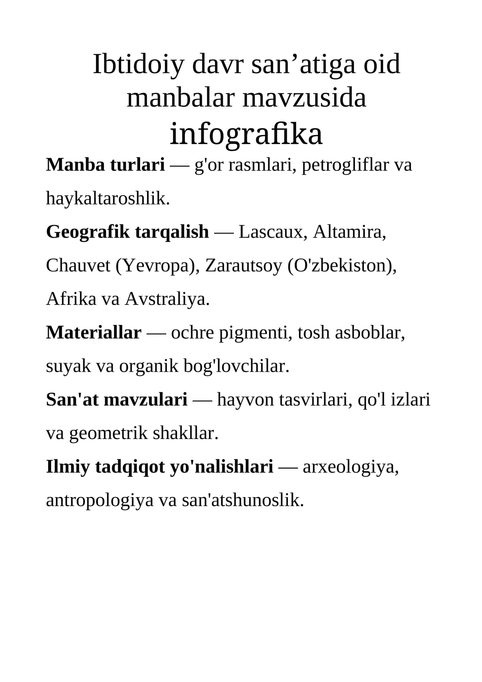 Ibtidoiy davr san’atiga oid manbalar